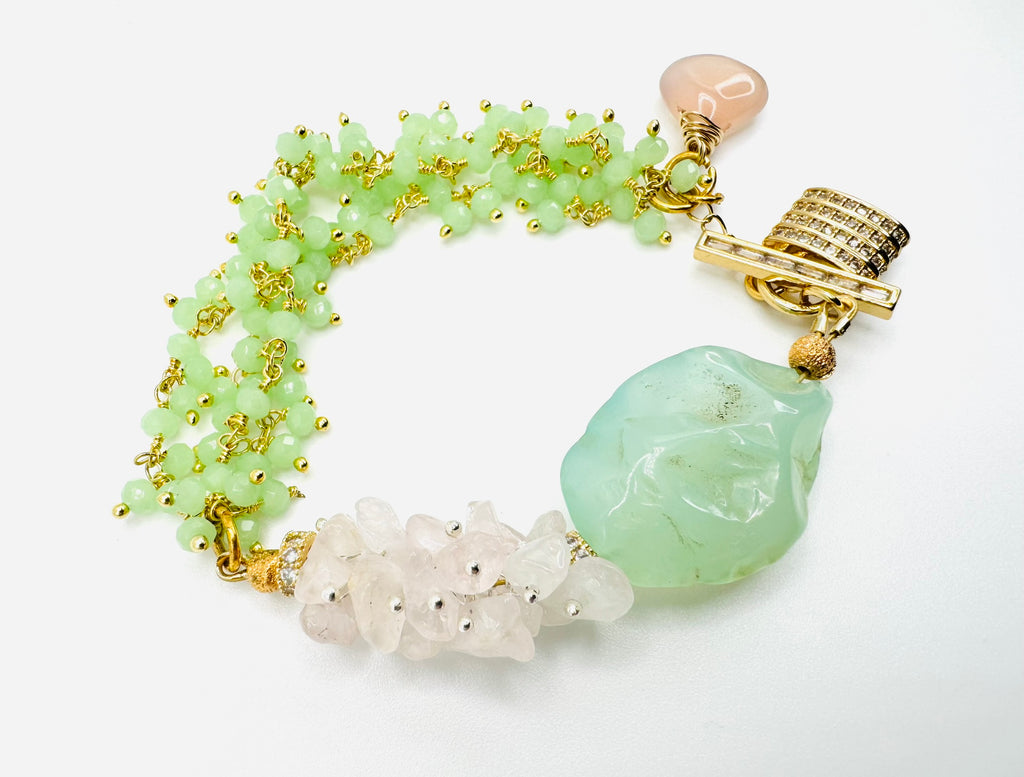 "Harmony" Rose Quartz and Pink & Aqua Chalcedony Bracelet