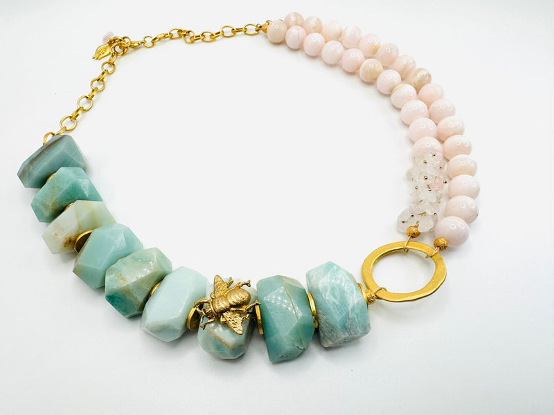 Amazonite & Pink Mangano Calcite Necklace