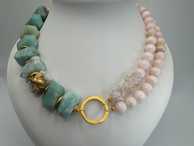 Amazonite & Pink Mangano Calcite Necklace