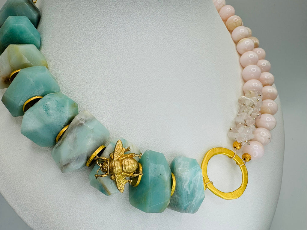 Amazonite & Pink Mangano Calcite Necklace