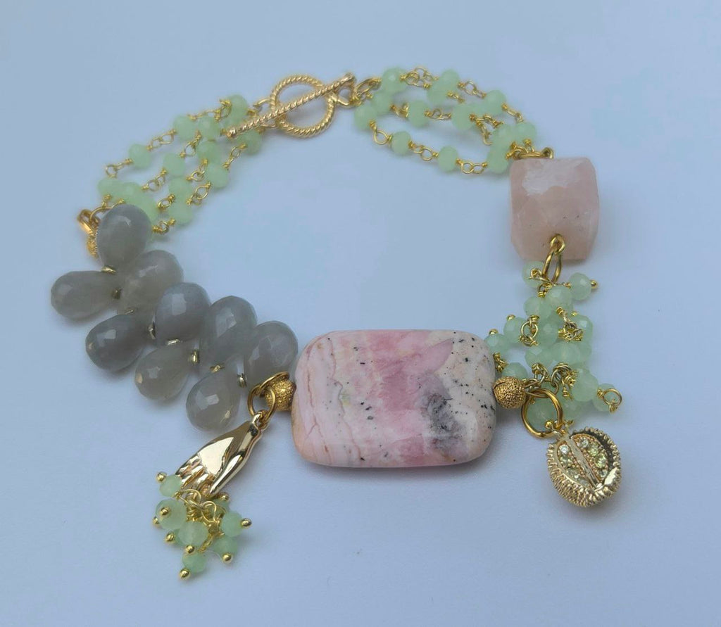 Rhodochrosite and Chalcedony Bracelet