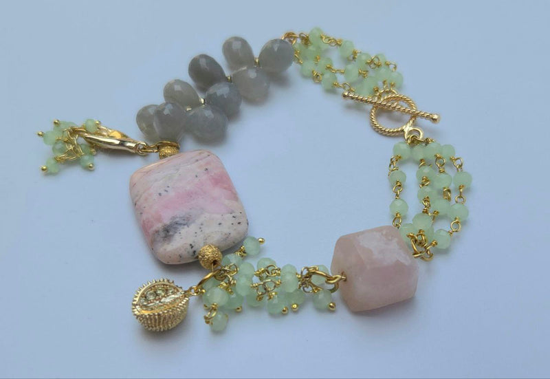 Rhodochrosite and Chalcedony Bracelet