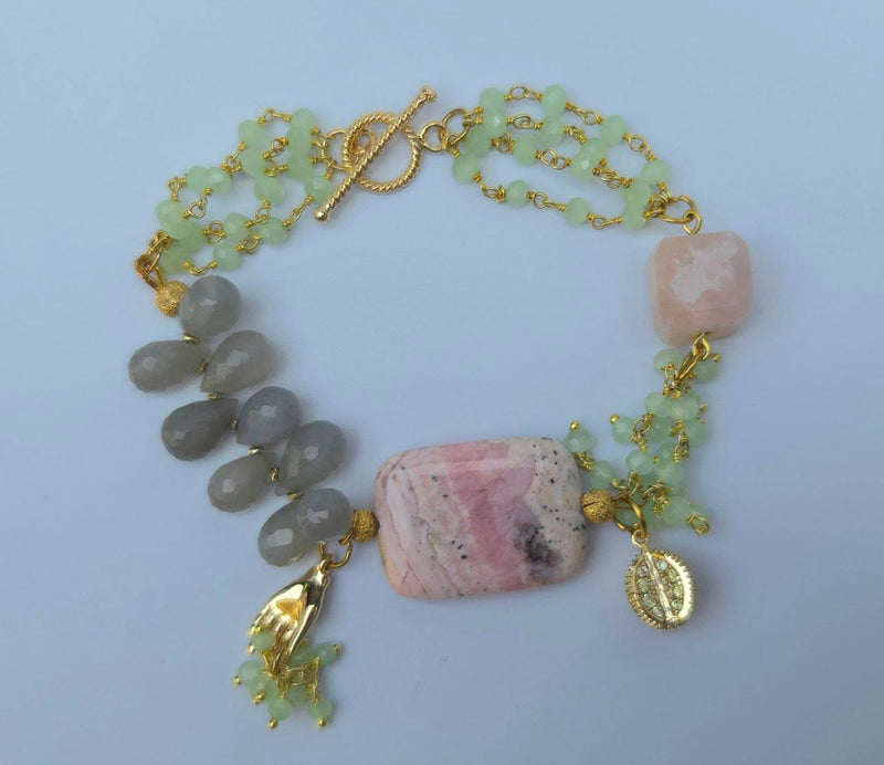 Rhodochrosite and Chalcedony Bracelet